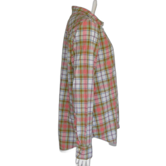 J.CREW Top/Blouse, M, Boy Fit, Plaid, Pink/Green, Long sleeve, 2 button cuff - Picture 6 of 13